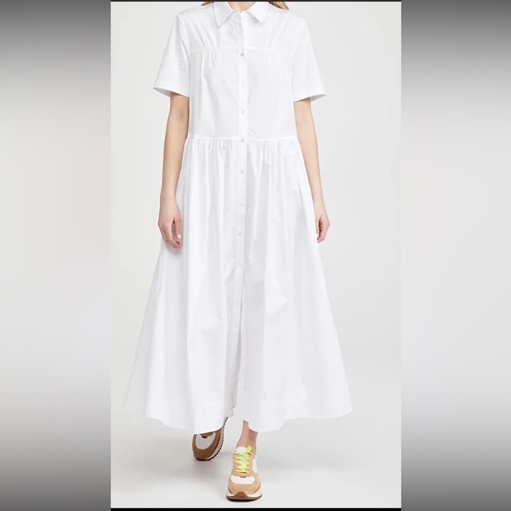 Staud Giulia White Stretch Poplin Maxi Shirt Dress Sz L